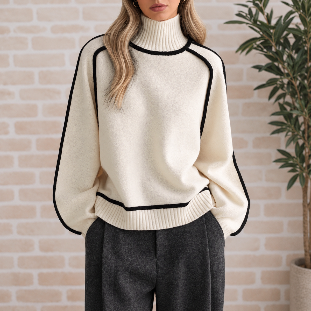 Quinn | Contrast Trim High Neck Jumper