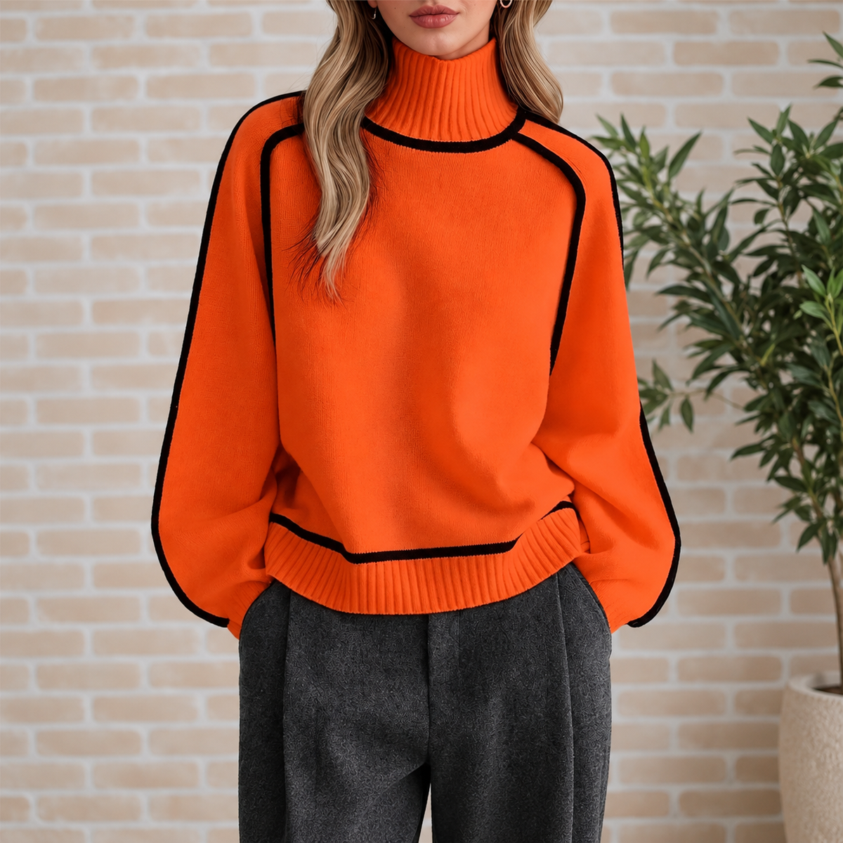 Quinn | Contrast Trim High Neck Jumper