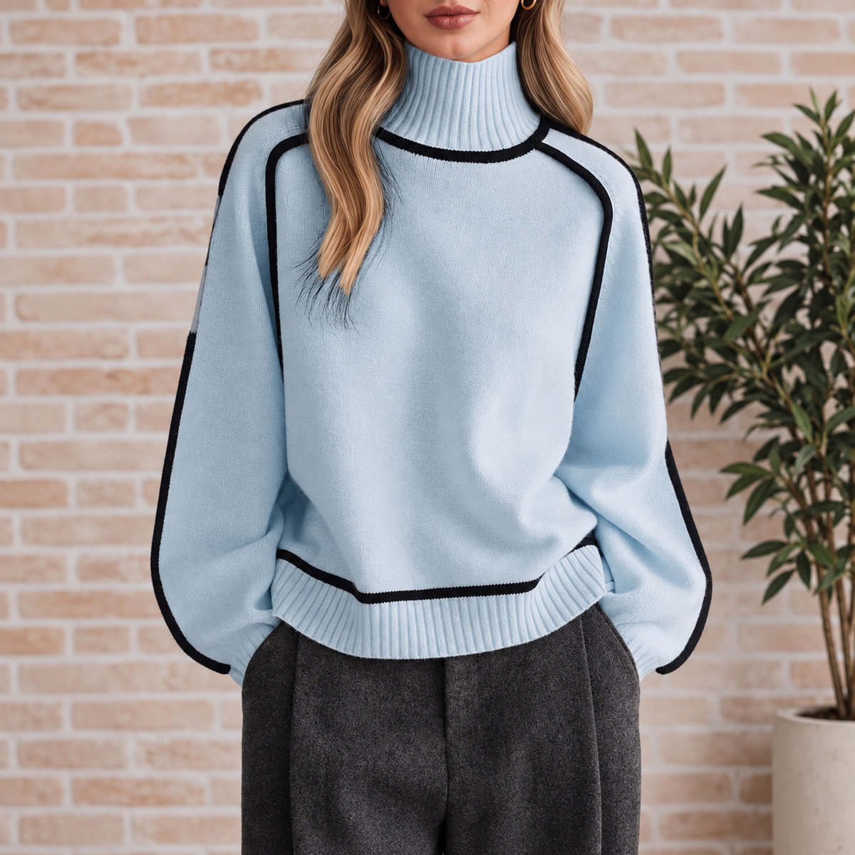 Quinn | Contrast Trim High Neck Jumper