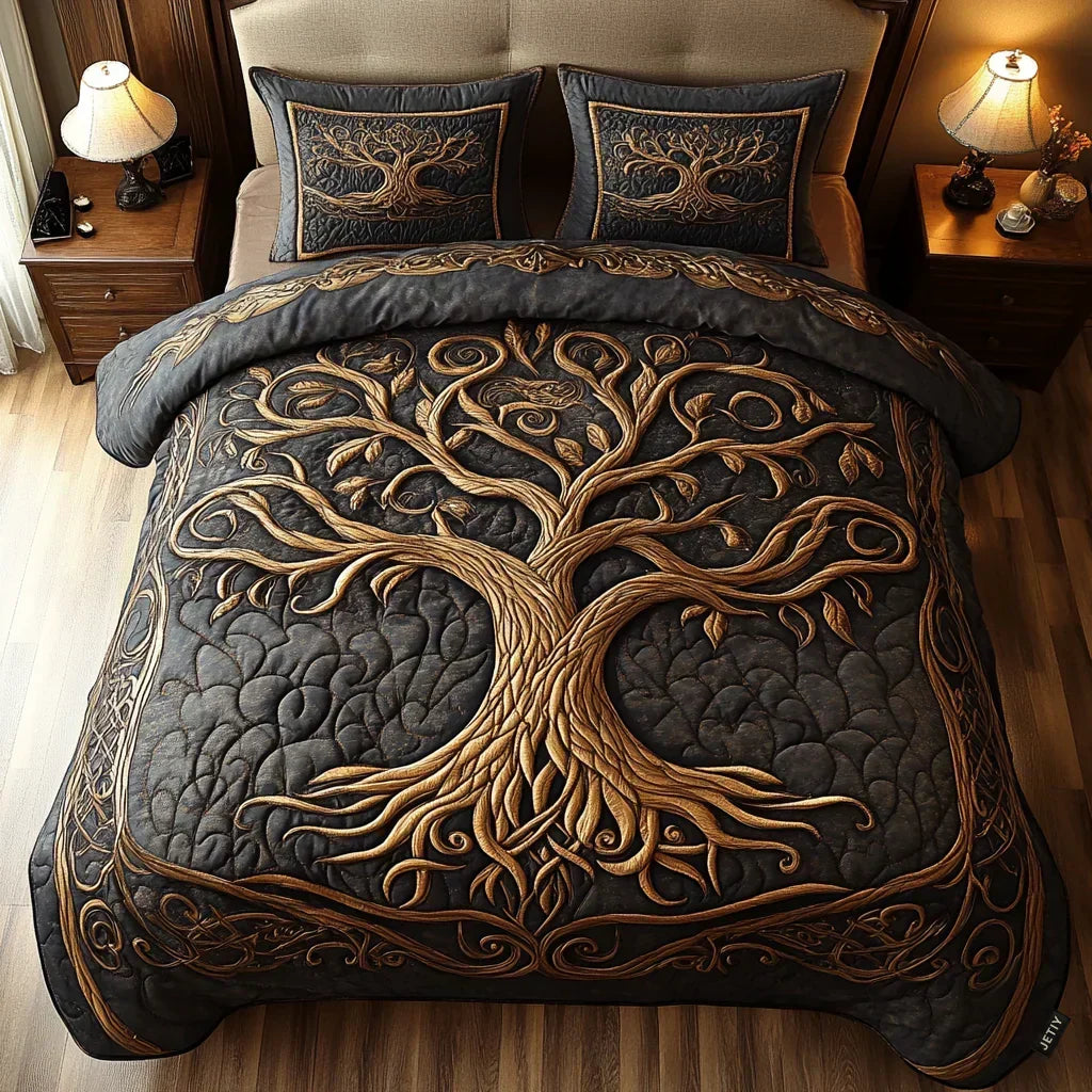 Golden Roots 3-Piece Quilted Bedding Set