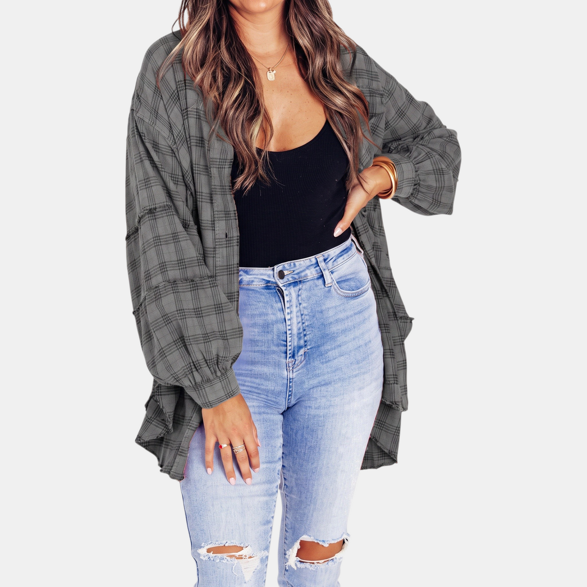 Hazel | Raw Hem Flannel Shirt