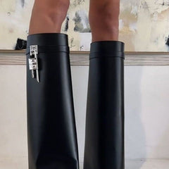 Hilary Knee High Wedge Boots lock clasp detail