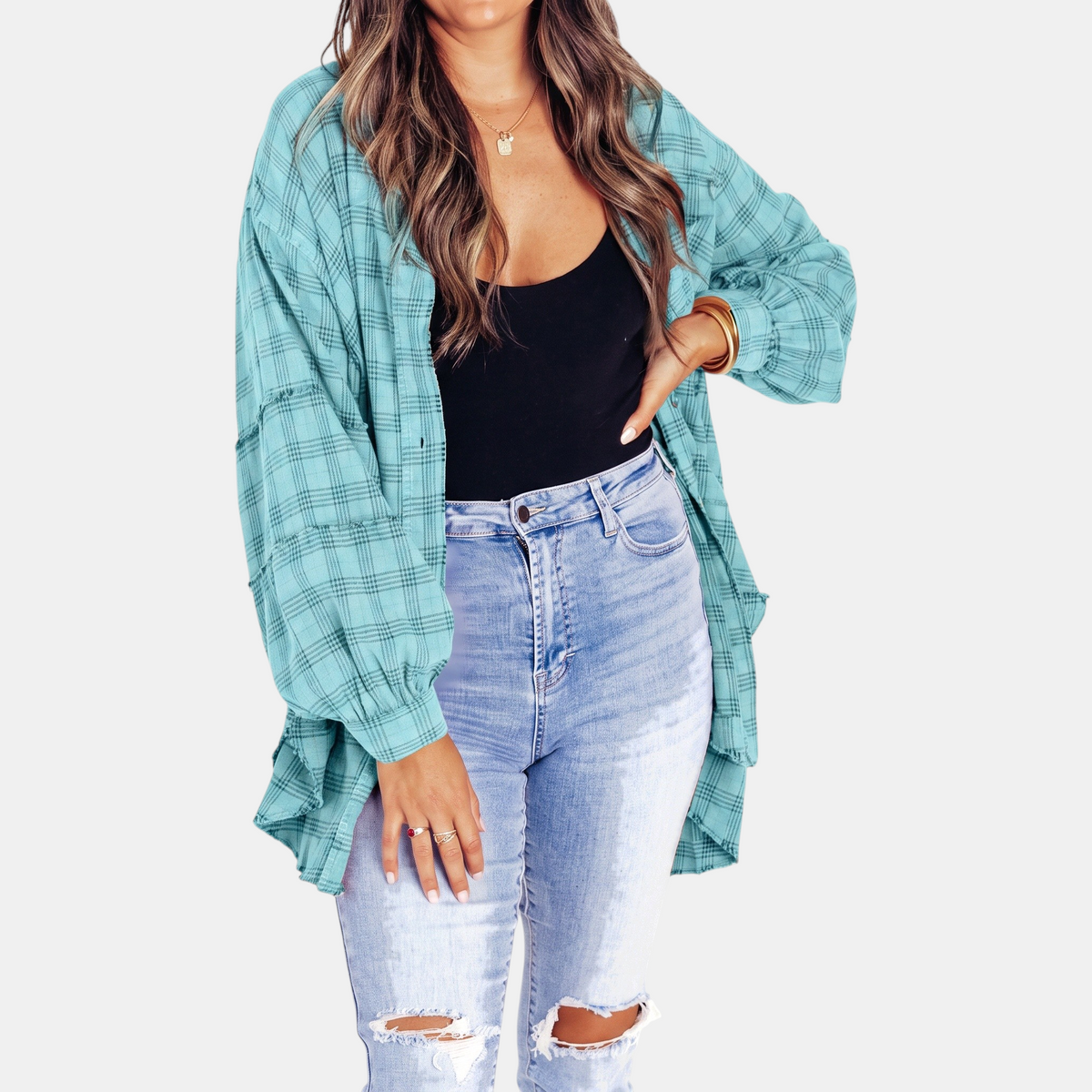 Hazel | Raw Hem Flannel Shirt