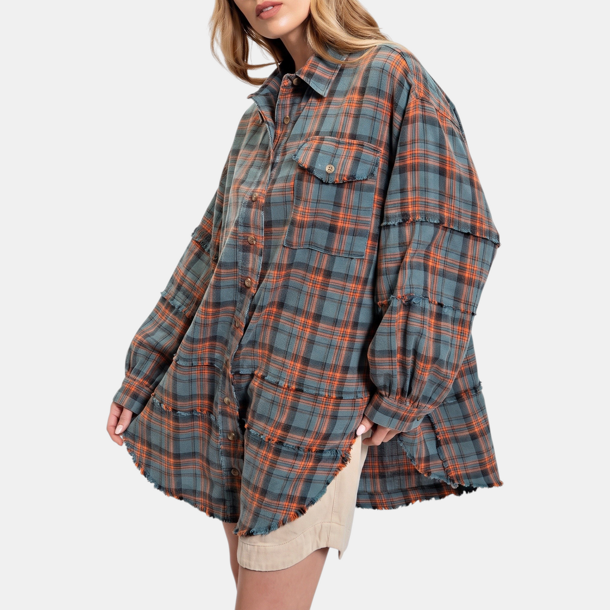Hazel | Raw Hem Flannel Shirt