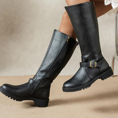 Francesca knee high buckle boots in Black