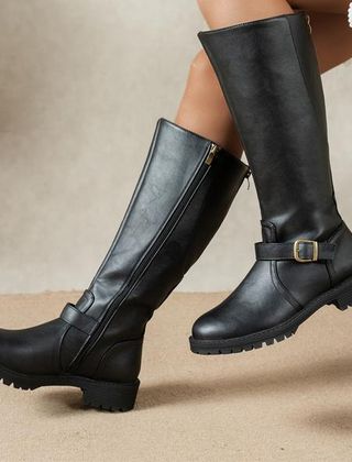 Francesca knee high buckle boots in Black
