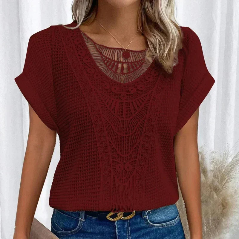 Primrose | Crochet-Trim Round-Neck Top