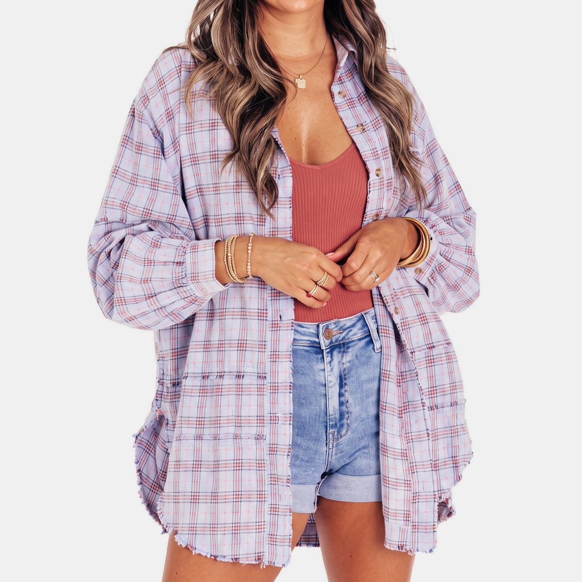 Hazel | Raw Hem Flannel Shirt