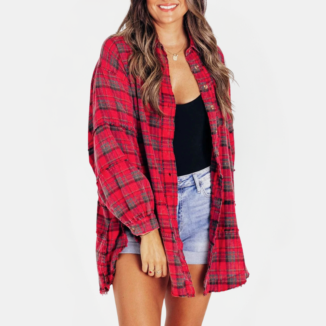 Hazel | Raw Hem Flannel Shirt