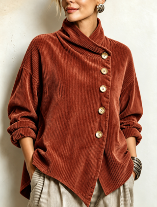 Amber corduroy button up top in Terracotta