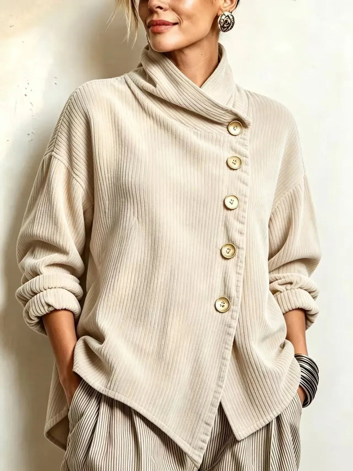 Amber corduroy button up top in Cream