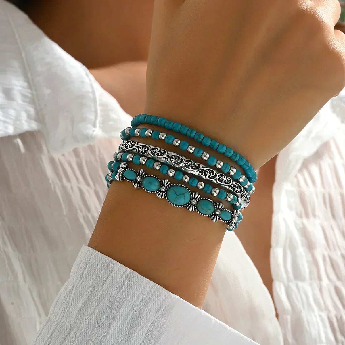Boho Turquoise Bead Bracelet Set