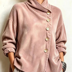 Amber corduroy button up top in Dusty Rose