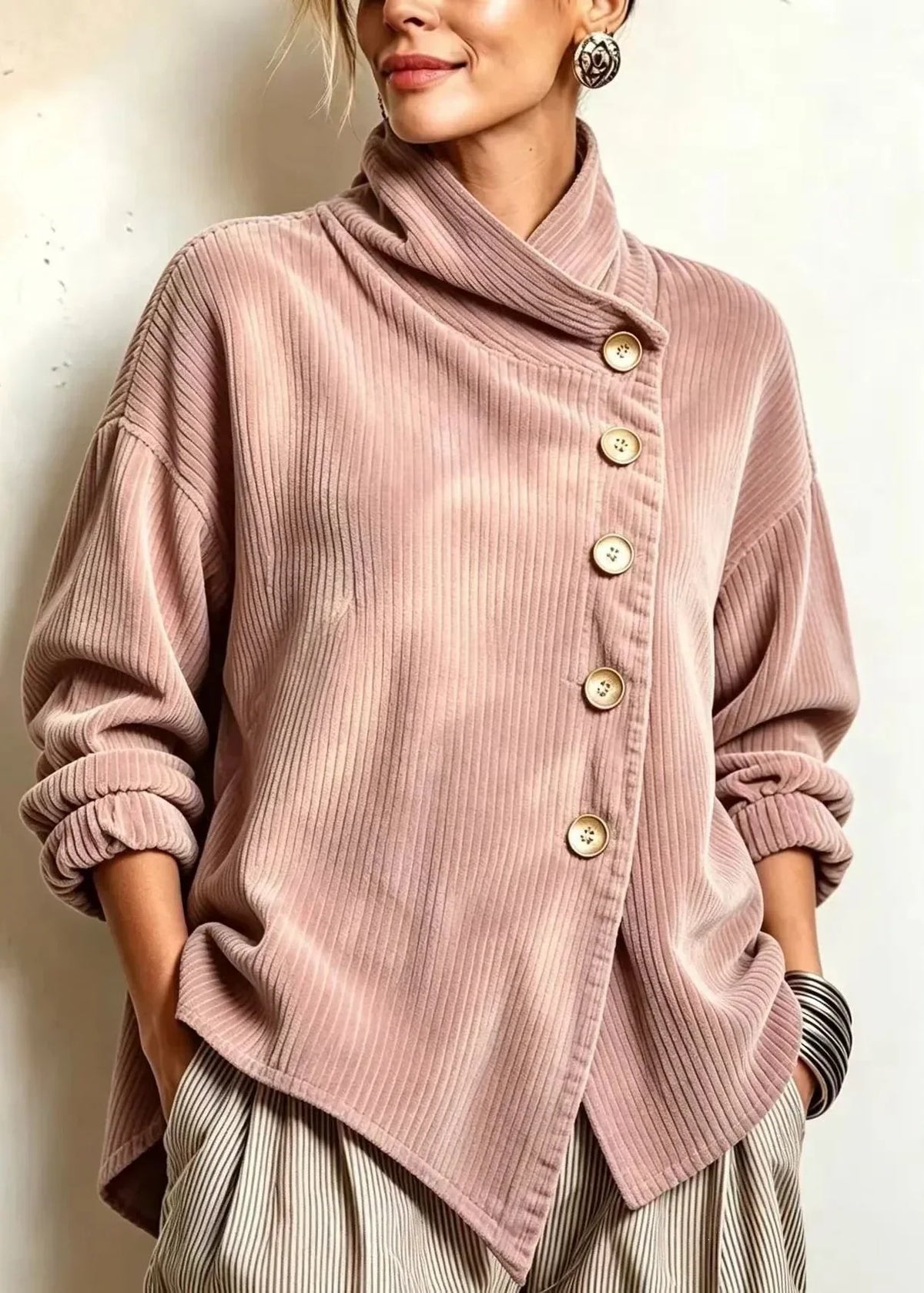 Amber corduroy button up top in Dusty Rose