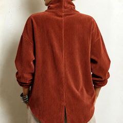 Amber corduroy button up top in Terracotta