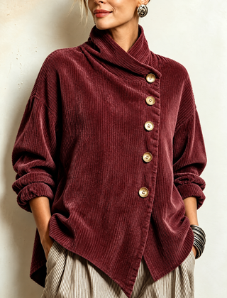 Amber corduroy button up top in Burgundy