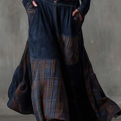 Elisa suede maxi dress with belt, patchwork skirt and ankle boots