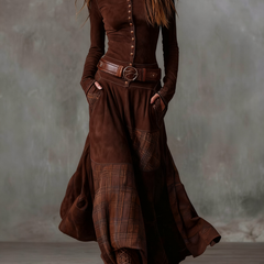Elisa suede maxi dress with belt in Brown