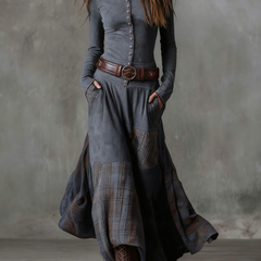 Elisa suede maxi dress with belt in Grey