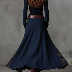 Elisa suede maxi dress with belt, patchwork skirt and ankle boots