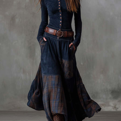 Elisa suede maxi dress with belt in Navy Blue