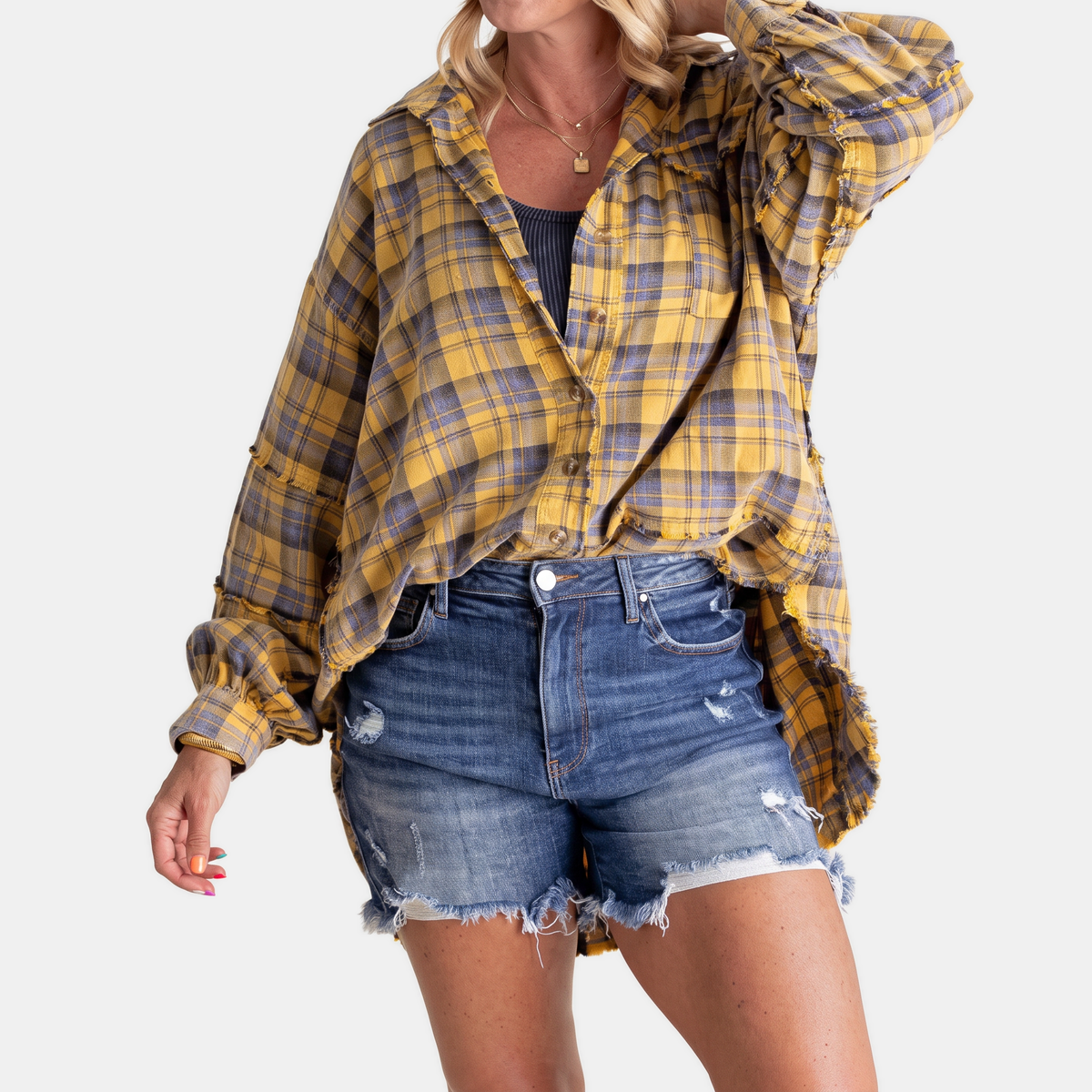Hazel | Raw Hem Flannel Shirt
