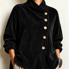Amber corduroy button up top in Black