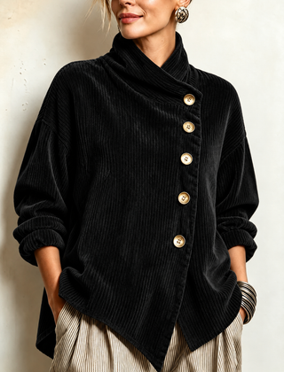 Amber corduroy button up top in Black