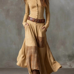Elisa suede maxi dress with belt in Camel