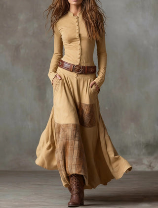 Elisa suede maxi dress with belt in Camel