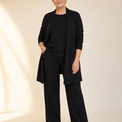 3 Piece Knit Set in Black worn by woman