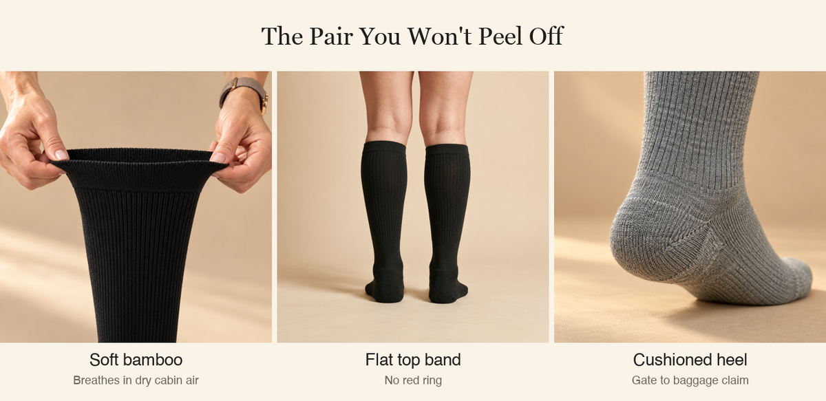Bramley compression socks: soft bamboo, flat top band, cushioned heel