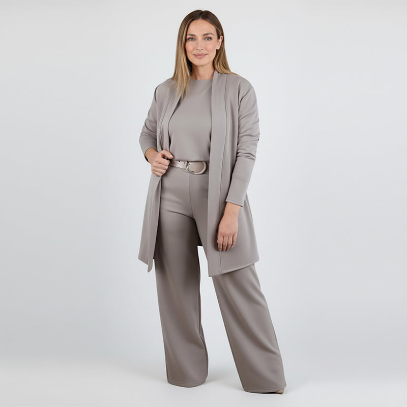 Elegant 3-Piece Set Including Long Cardigan, Top, and Pants