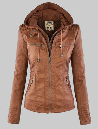 Callista Hooded Moto Jacket in Tan