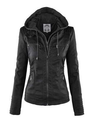 Callista Hooded Moto Jacket in Black