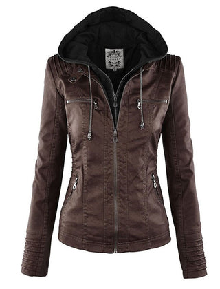 Callista Hooded Moto Jacket in Brown