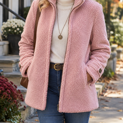 Rebecca stand collar zip jacket in Pink