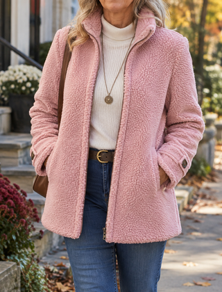 Rebecca stand collar zip jacket in Pink