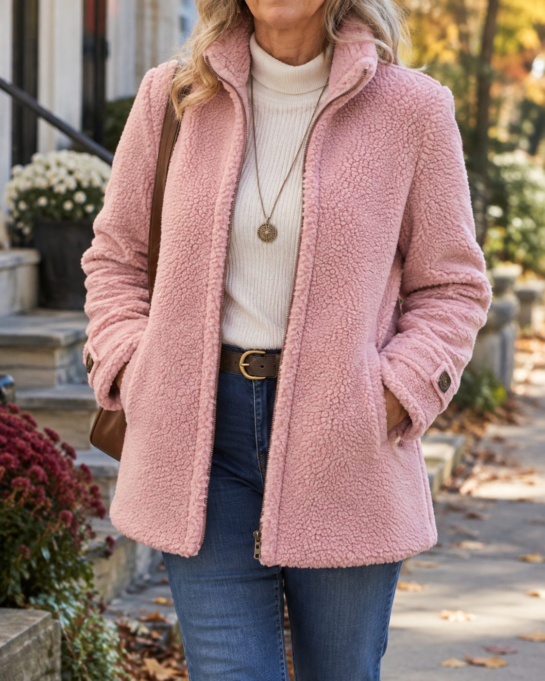 Rebecca stand collar zip jacket in Pink