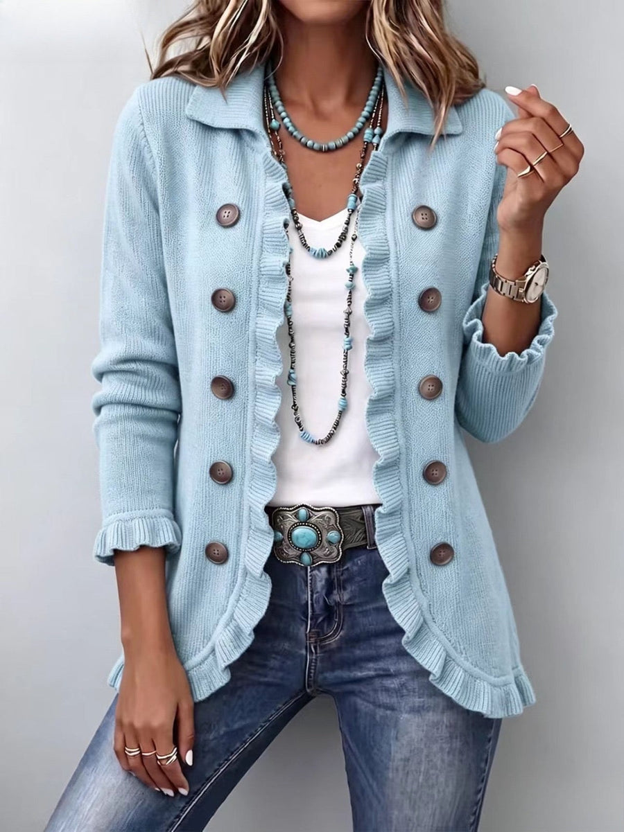 Cecilia | Dusty Blue Ruffled Cardigan