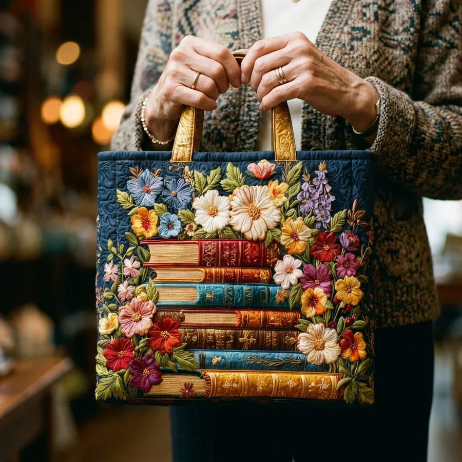 Tote Padded Bag - Floral Print and Books