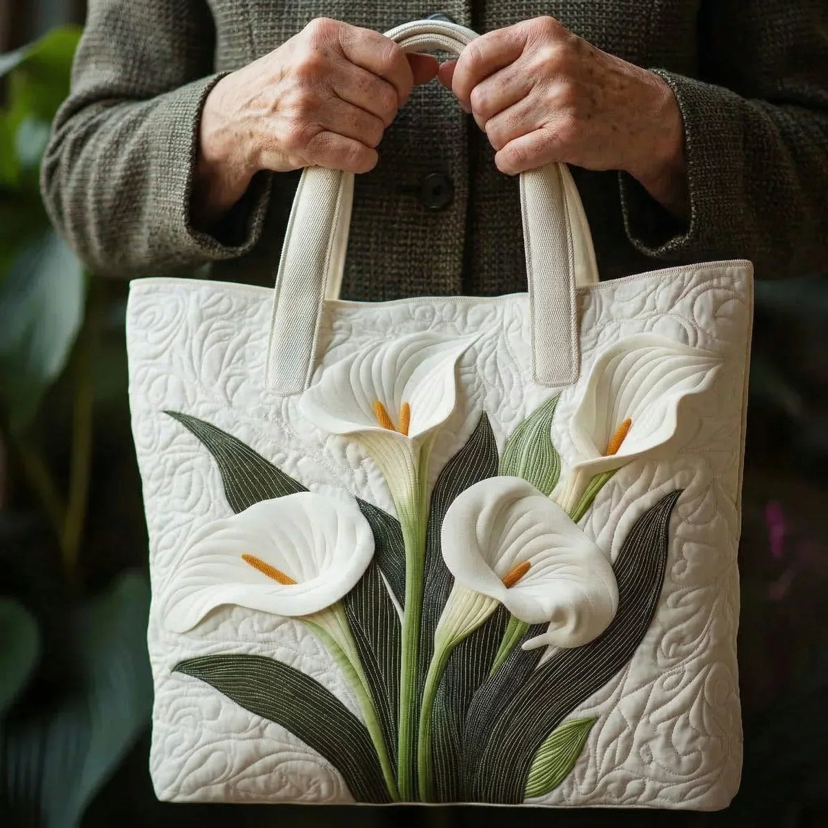 Tote Padded Bag - White Sunflowers