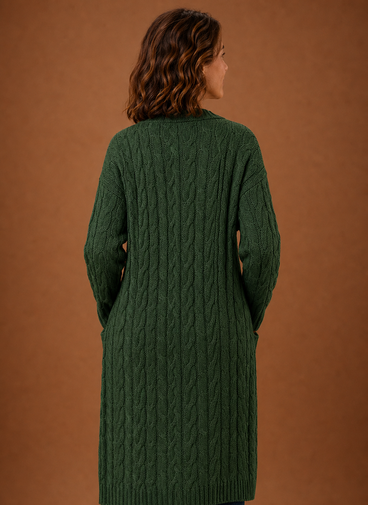 Cable Knit Cardigan for Women - Hooded Long