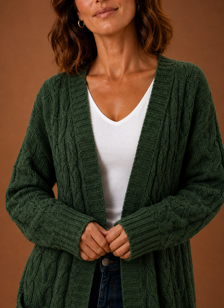 Cable Knit Cardigan for Women - Hooded Long