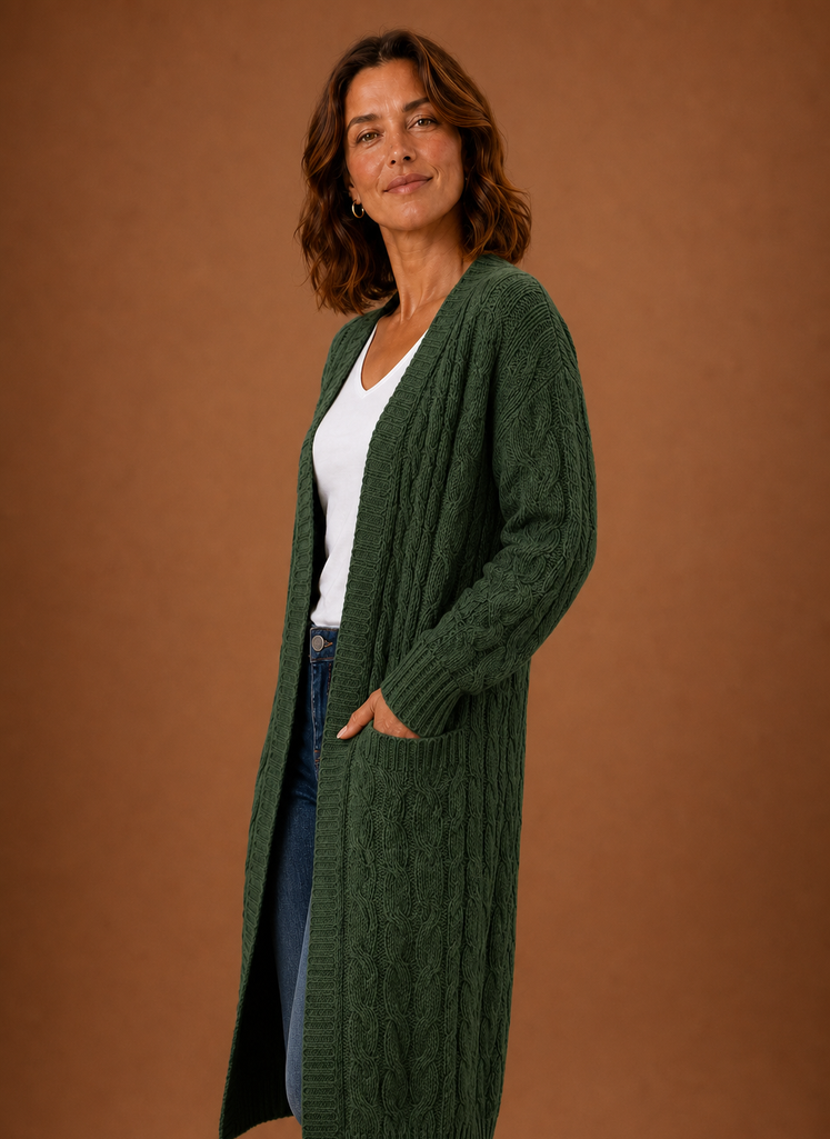Cable Knit Cardigan for Women - Hooded Long