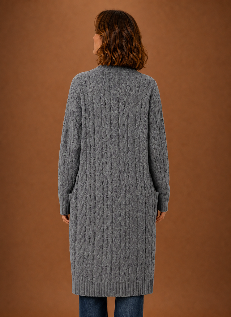 Cable Knit Cardigan for Women - Hooded Long
