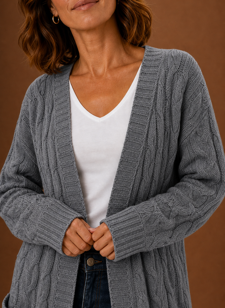 Cable Knit Cardigan for Women - Hooded Long