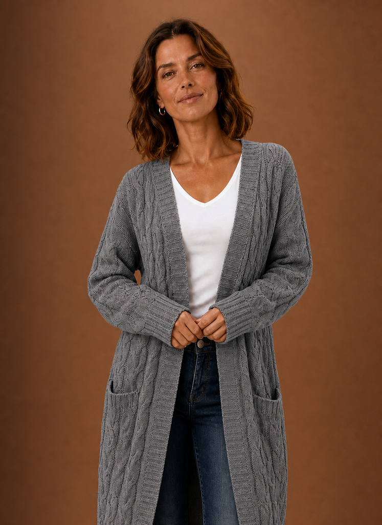 Cable Knit Cardigan for Women - Hooded Long