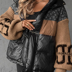 Natalie puffer coat ribbed knit sleeve detail