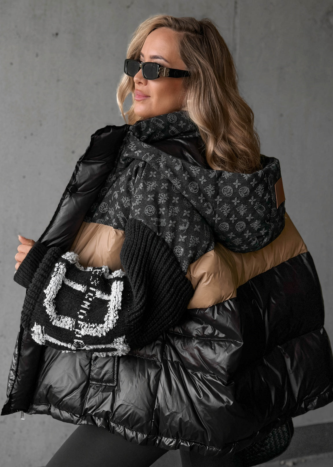 Natalie puffer coat hood detail